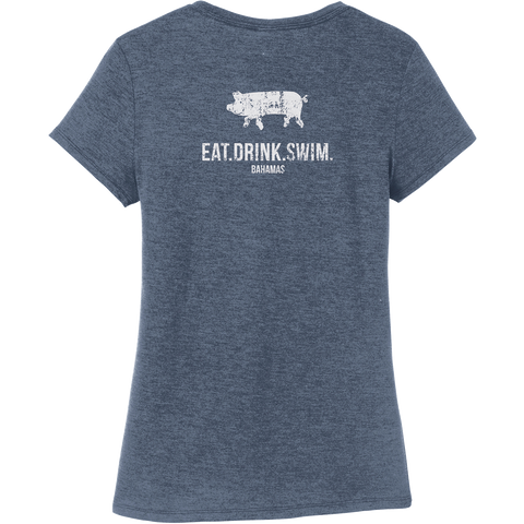 EAT.DRINK.SWIM. (BAHAMAS) Tee: Women's Navy Frost