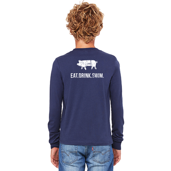 EAT.DRINK.SWIM. Tee: Kid's Long Sleeve Navy